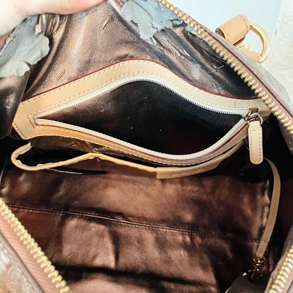 MICHAEL KORS Bronze Signature Logo Patent Leather Grayson Satchel Shoulder Bag - Picture 11 of 12